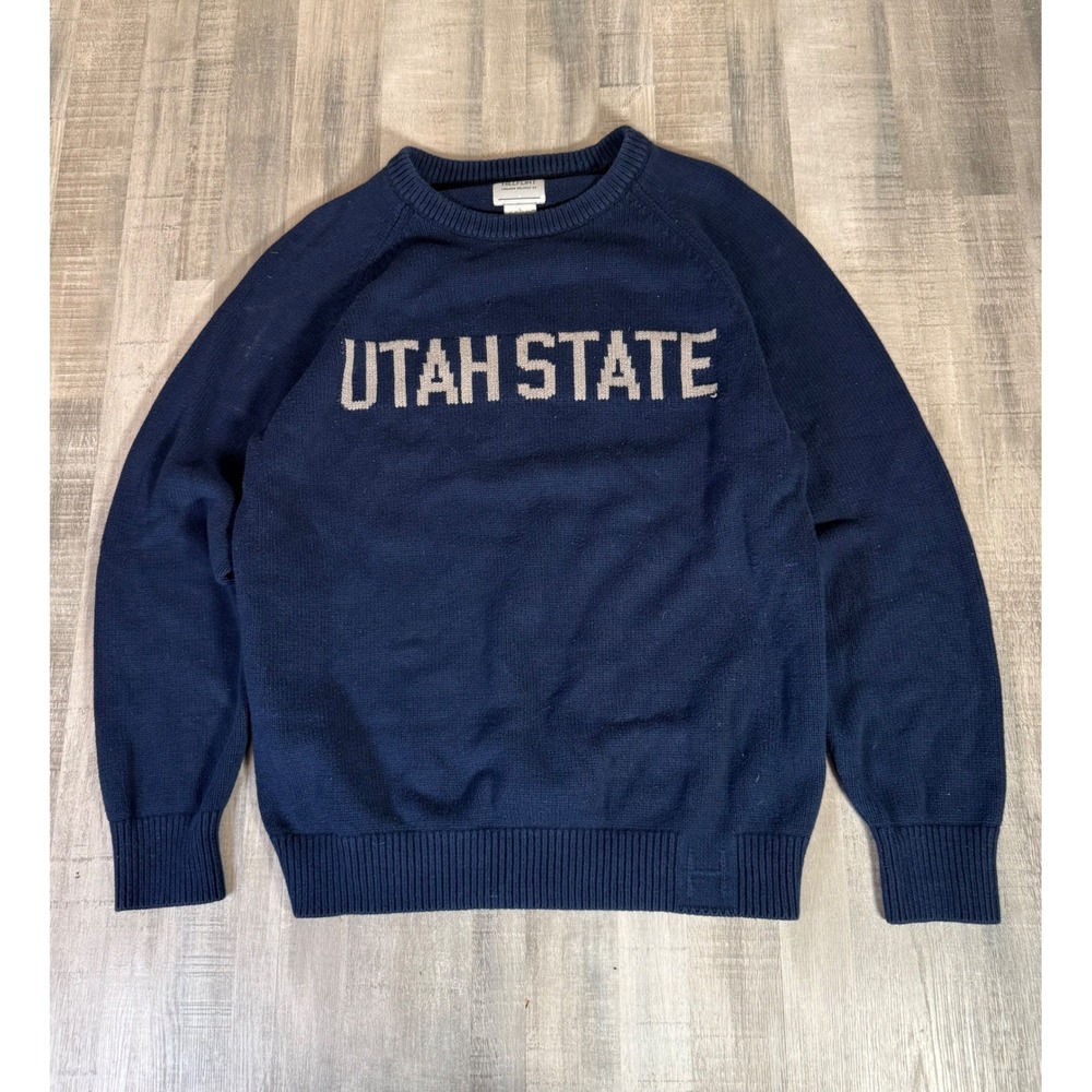 Hillflint Utah State Aggies Sweater Navy Blue Knit Collegiate Crewneck Large